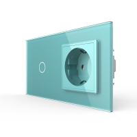 Сенсорный выключатель Livolo комбинированный на 1 линию 1 розетка 2 модуля Зеленый