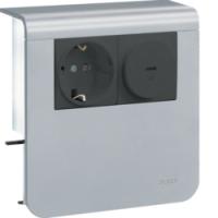 Держатель устройств c розеткой Schuko (L+N+PE) 16A 250A AC и модулем УЗИП 16A 230В АС тип III, для профиля 20х80 мм, без доп. накладки, PC/ABS безгалоген., цвет алюминий . Hager SL