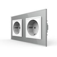 Розетка Livolo 2 поста Белая с серой рамкой VL-C7C2EU-11/15