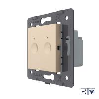 Двухклавишный проходной сенсорный выключатель Livolo Module с функцией радиоуправления, цвет золотой (механизм)
