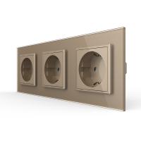 Розетка электрическая тройная 220В LIVOLO золотая VL-C7C3EU-13