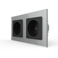Розетка Livolo 2 поста Черная с серой рамкой VL-C7C2EU-12/15
