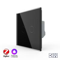 Двухклавишный проходной умный сенсорный диммер Livolo ZigBee, 1 пост, Черный VL-C702SD2Z-2BG