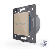 Двухклавишная импульсная сенсорная кнопка Livolo Quadro сухой контакт с функцией радиоуправления, цвет золотой (механизм)