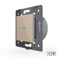 Одноклавишный проходной сенсорный выключатель Livolo Quadro с функцией радиоуправления, цвет золотой (механизм)
