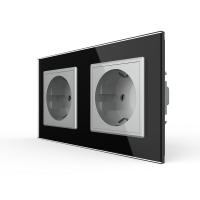 Розетка Livolo 2 поста Серая с черной рамкой VL-C7C2EU-15/12