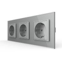 Розетка электрическая тройная 220В LIVOLO серая VL-C7C3EU-15