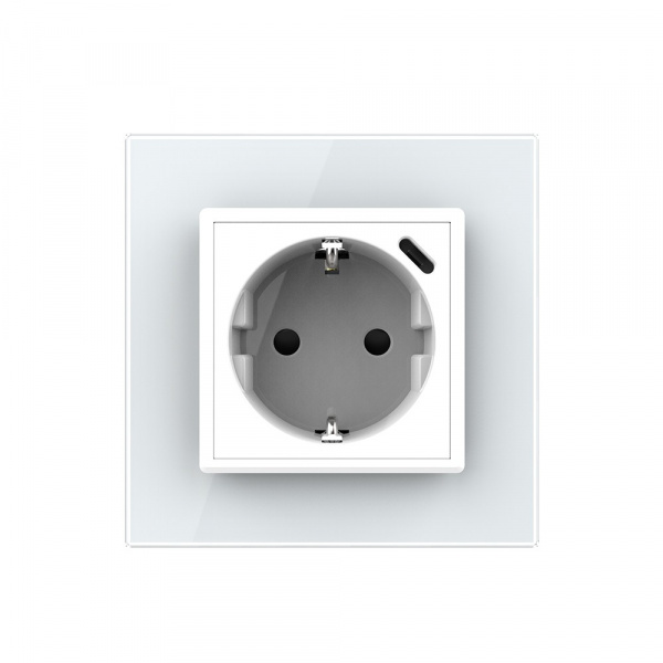 Розетка электрическая + USB type-C с блоком питания 18W Livolo 1 пост Белая VL-C7CTF16A.UC18W-2WP