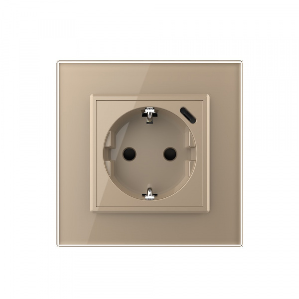 Розетка электрическая + USB type-C с блоком питания 18W Livolo 1 пост Золотая VL-C7CTF16A.UC18W-2AP