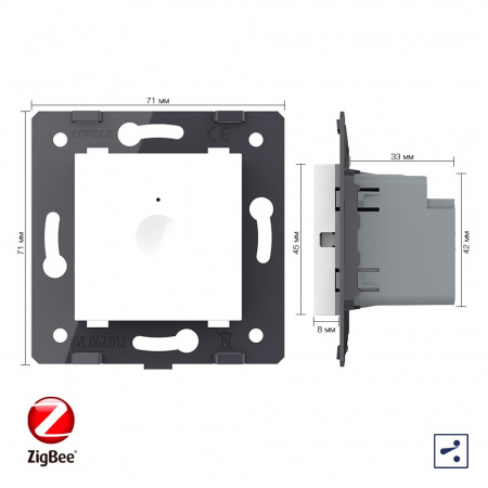 Одноклавишный проходной сенсорный выключатель Livolo ZigBee Module, цвет белый (механизм)