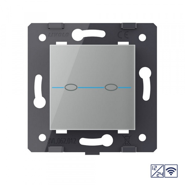 Двухклавишный сенсорный выключатель Livolo Quadro 12/24В с функцией радиоуправления, цвет серый (механизм)