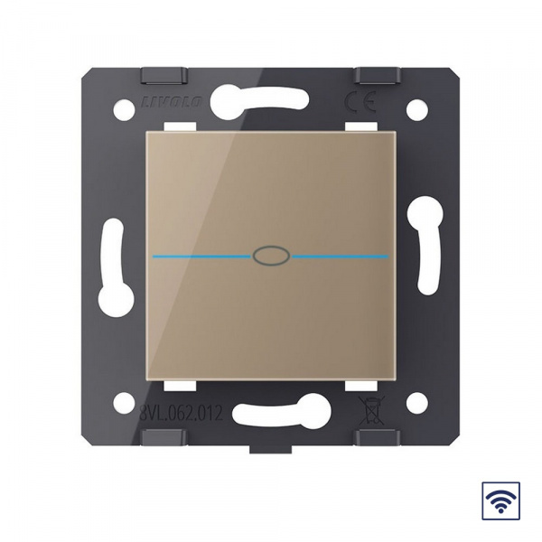 Одноклавишный сенсорный выключатель Livolo Quadro с функцией радиоуправления, цвет золотой (механизм)