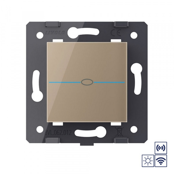 Одноклавишная импульсная сенсорная кнопка Livolo Quadro сухой контакт с функцией радиоуправления, цвет золотой (механизм)