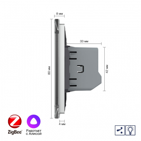 Одноклавишный проходной умный сенсорный диммер Livolo ZigBee, 1 пост, Серый VL-C701SD2Z-2IG