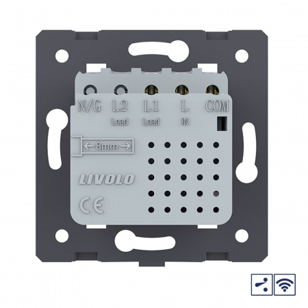 Одноклавишный проходной сенсорный выключатель Livolo Module с функцией радиоуправления, цвет белый (механизм)
