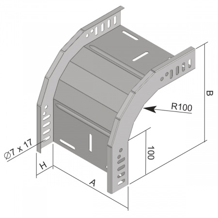Поворот вертикальный внешний 90° KO 90X85X300_F