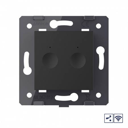 Двухклавишный проходной сенсорный выключатель Livolo Module с функцией радиоуправления, цвет черный (механизм)