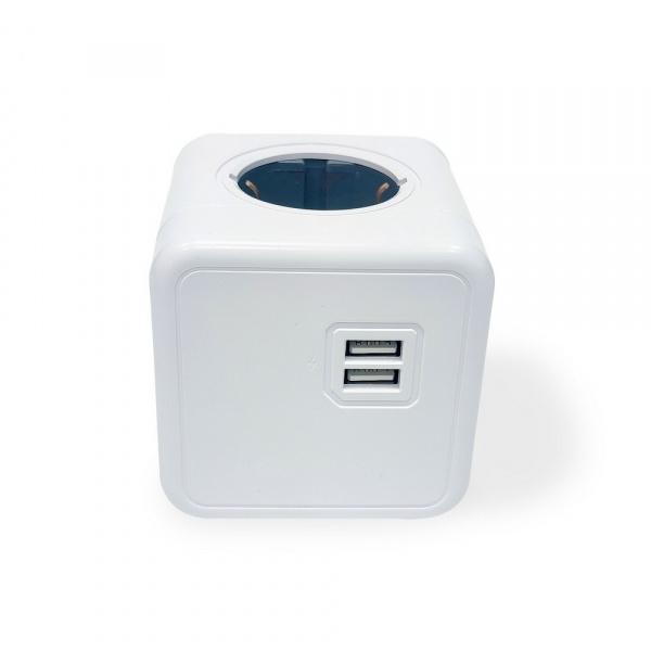 Разветвитель Cube Original 4 Euro 16A, 2 USB A с блоком 5В/2.1А RocketSocket, цвет белый-серый