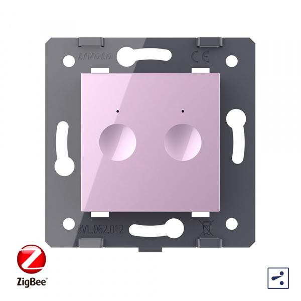 Двухклавишный проходной сенсорный выключатель Livolo ZigBee Module, цвет розовый (механизм)