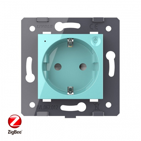 Розетка электрическая ZigBee (Wi-Fi) с заземлением защитными шторками 16A Livolo, цвет зеленый (механизм)