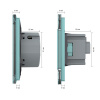 Сенсорный выключатель Livolo комбинированный на 2 линии 2 розетки 3 модуля Зеленый