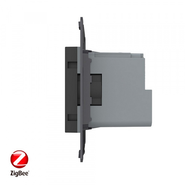 Розетка электрическая ZigBee (Wi-Fi) с заземлением защитными шторками 16A Livolo, цвет черный (механизм)