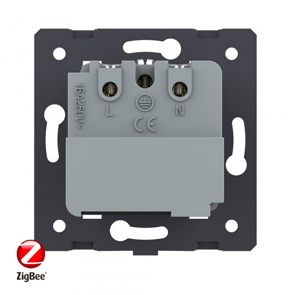 Розетка электрическая ZigBee (Wi-Fi) с заземлением защитными шторками 16A Livolo, цвет черный (механизм)