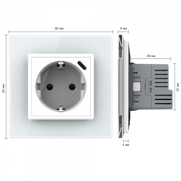 Розетка электрическая + USB type-C с блоком питания 18W Livolo 1 пост Белая VL-C7CTF16A.UC18W-2WP