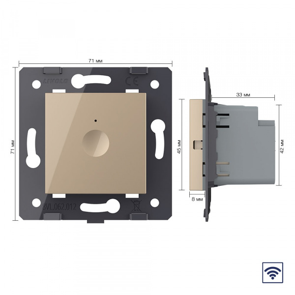 Одноклавишный сенсорный выключатель Livolo Module с функцией радиоуправления, цвет золотой (механизм)