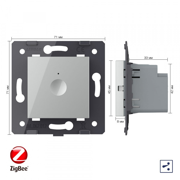 Одноклавишный проходной сенсорный выключатель Livolo ZigBee Module, цвет серый (механизм)