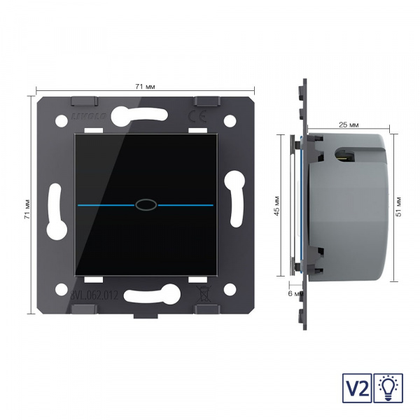 Одноклавишный сенсорный диммер Livolo Quadro версия 2, цвет черный (механизм)