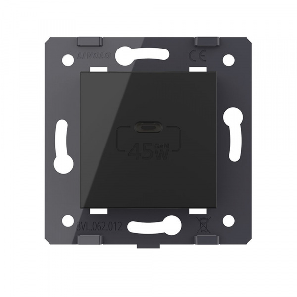 Розетка USB type C с блоком питания 45W Livolo, цвет черный (механизм) VL-FCUC-2BP