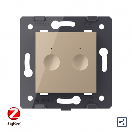 Двухклавишный проходной сенсорный выключатель Livolo ZigBee Module, цвет золотой (механизм)