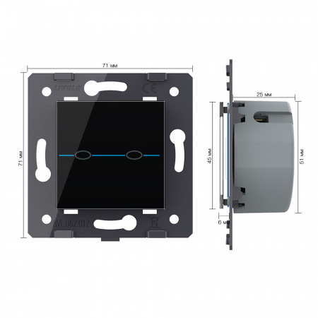 Выключатель LIVOLO Quadro 2 клавиши Черный (механизм)