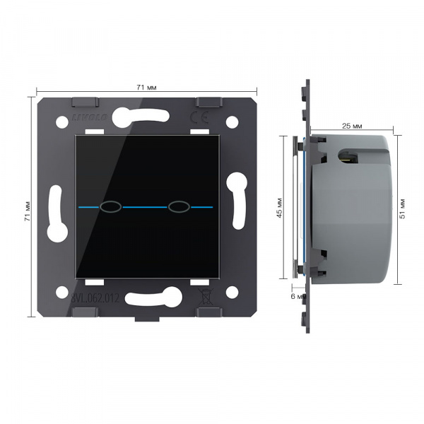 Выключатель LIVOLO Quadro 2 клавиши Черный (механизм)