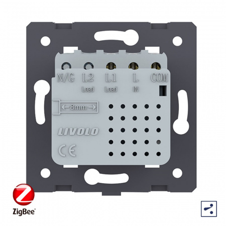 Одноклавишный проходной сенсорный выключатель Livolo ZigBee Module, цвет черный (механизм)