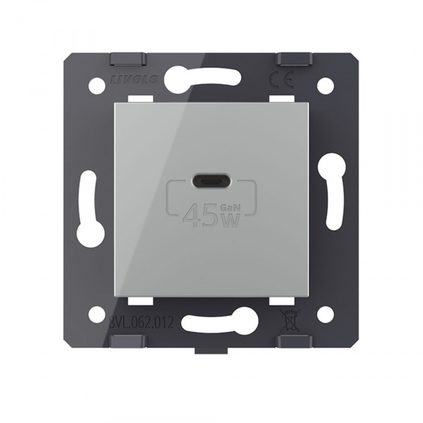 Розетка USB type C с блоком питания 45W Livolo, цвет серый (механизм) VL-FCUC-2IP