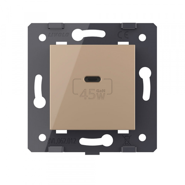 Розетка USB type C с блоком питания 45W Livolo, цвет золотой (механизм) VL-FCUC-2AP