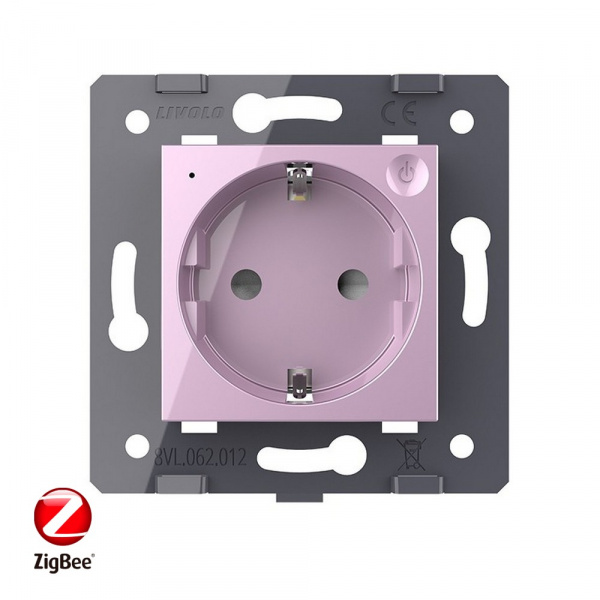 Розетка электрическая ZigBee (Wi-Fi) с заземлением защитными шторками 16A Livolo, цвет розовый (механизм)