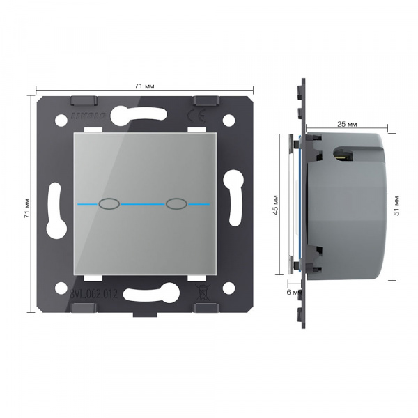 Выключатель LIVOLO Quadro 2 клавиши Серый (механизм)