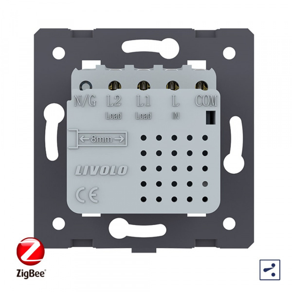 Двухклавишный проходной сенсорный выключатель Livolo ZigBee Module, цвет розовый (механизм)