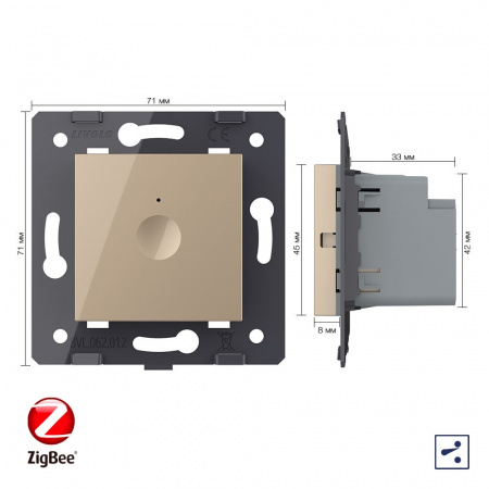 Одноклавишный проходной сенсорный выключатель Livolo ZigBee Module, цвет золотой (механизм)