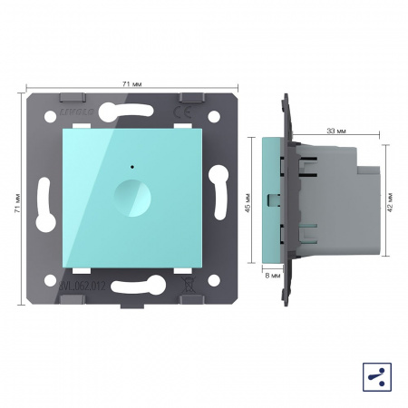 Одноклавишный проходной сенсорный выключатель Livolo Module, цвет зеленый (механизм)