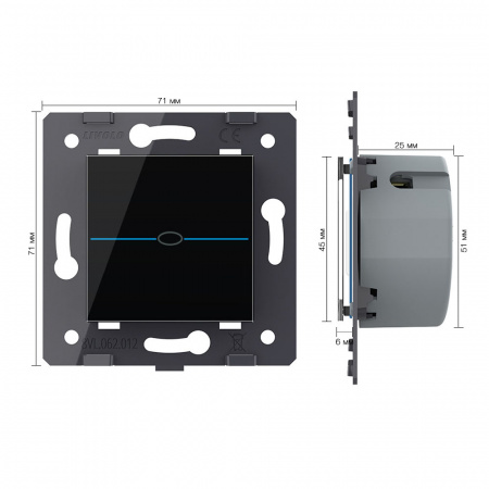Выключатель LIVOLO Quadro 1 клавиша Черный (механизм)
