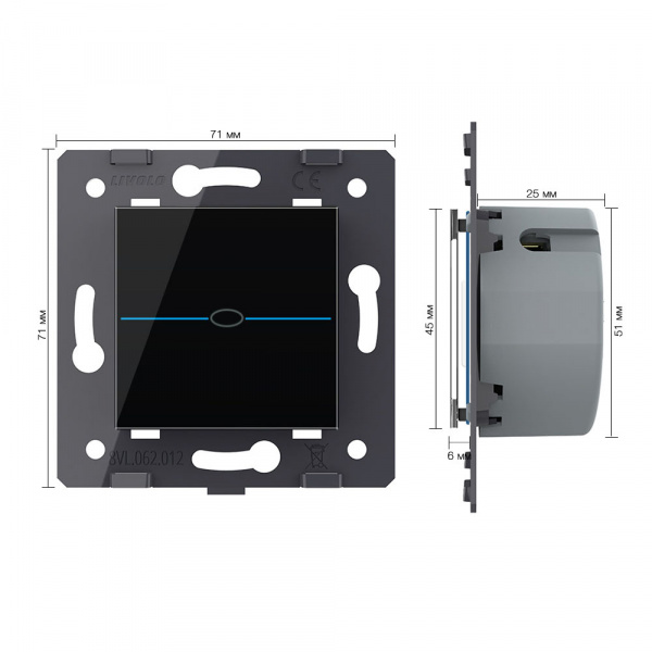 Выключатель LIVOLO Quadro 1 клавиша Черный (механизм)