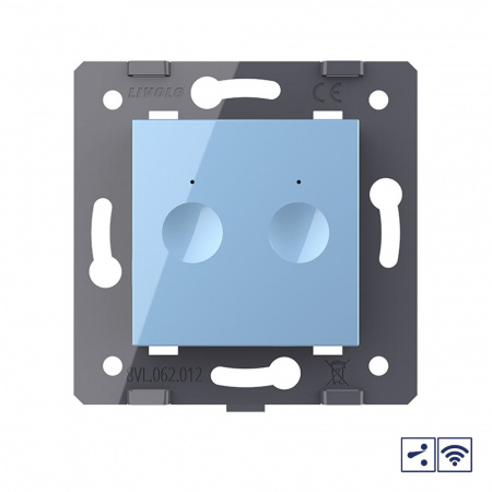 Двухклавишный проходной сенсорный выключатель Livolo Module с функцией радиоуправления, цвет синий (механизм)