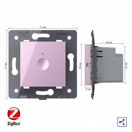 Одноклавишный проходной сенсорный выключатель Livolo ZigBee Module, цвет розовый (механизм)