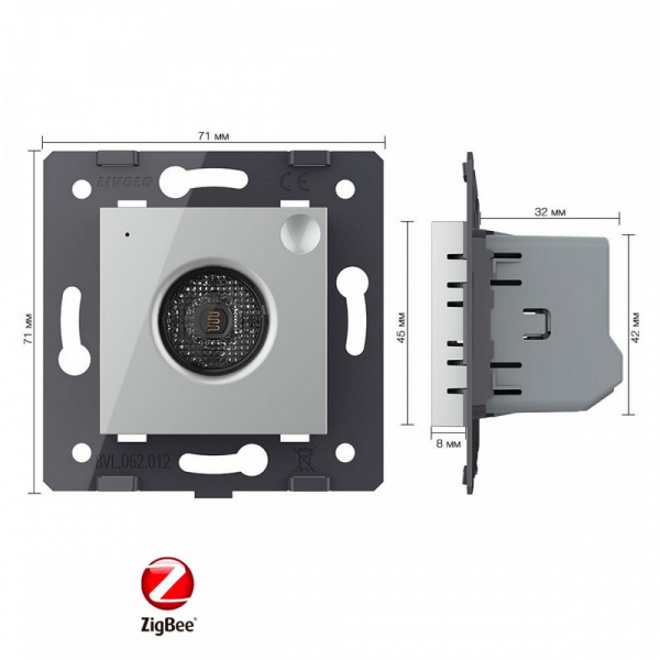 Датчик шума и освещенности ZigBee Livolo, цвет серый (механизм) VL-FCJZ-2IP
