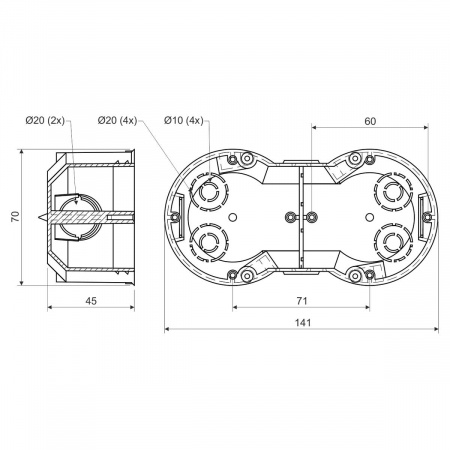 приборная коробка KP 64/2L_ST