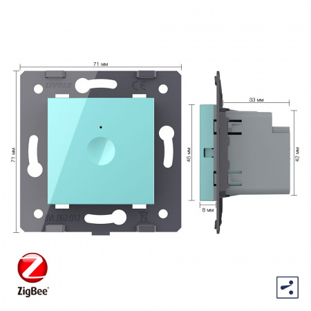 Одноклавишный проходной сенсорный выключатель Livolo ZigBee Module, цвет зеленый (механизм)